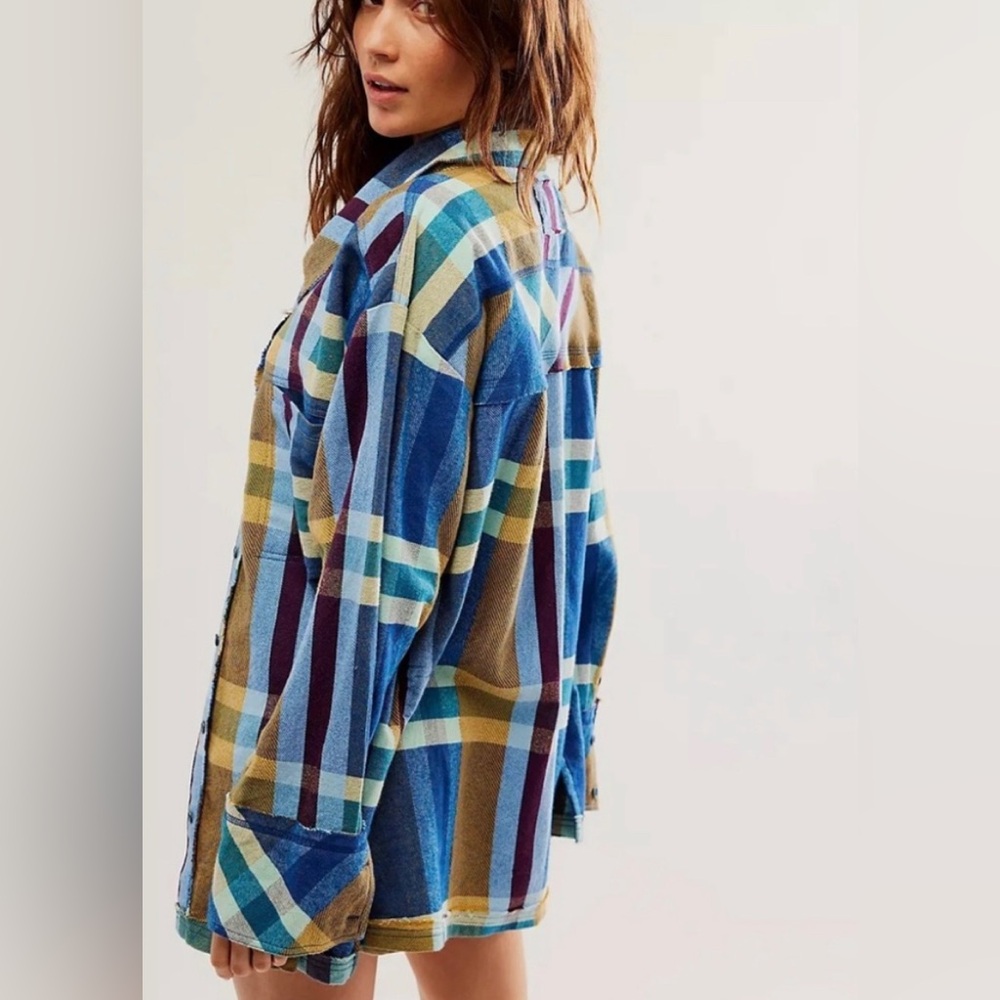 Free People Multicolor Plaid Button Down Shirt